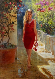 Original Painting, Lady in Red by Vladimir Volegov