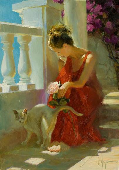 With a Cat Original Painting by Vladimir Volegov