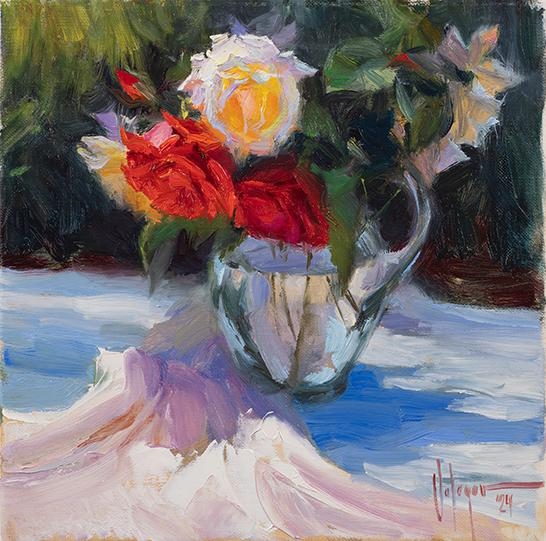 Garden Roses Original Painting by Vladimir Volegov