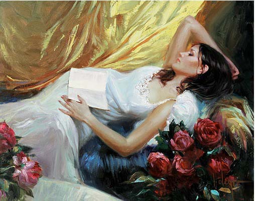 With a Book Original Painting by Vladimir Volegov