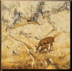 Original Painting, Deer Family by Susan von Borstel