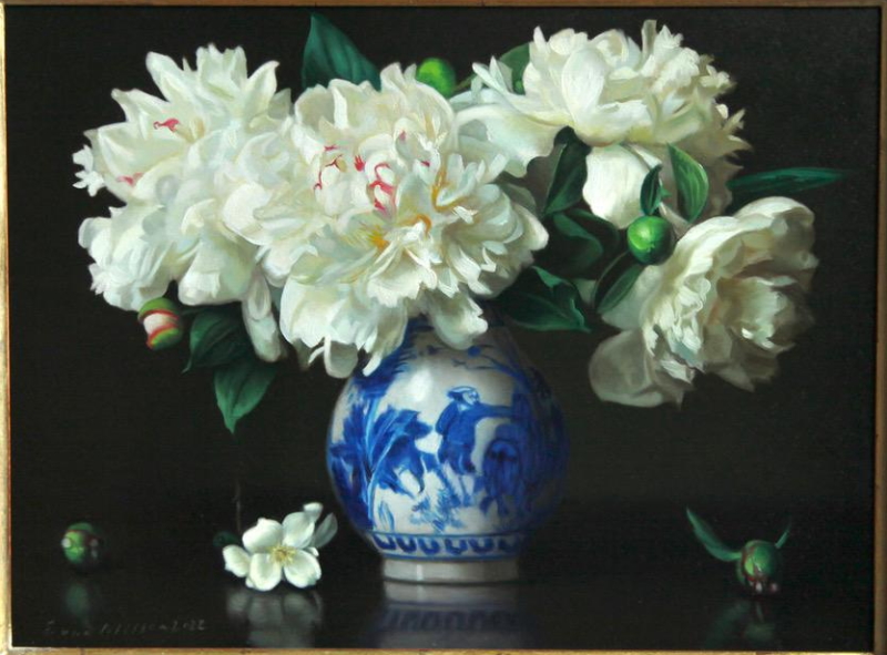Original Painting, Peonies and Mock Orange by Evan Wilson