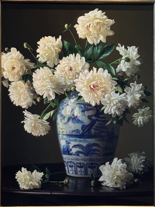 Original Painting, Shades of Cream, Blue, and Carmine
 by Evan Wilson